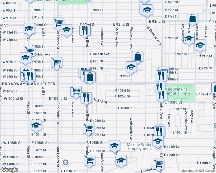 map of restaurants, bars, coffee shops, grocery stores, and more near 712 East Century Boulevard in Los Angeles