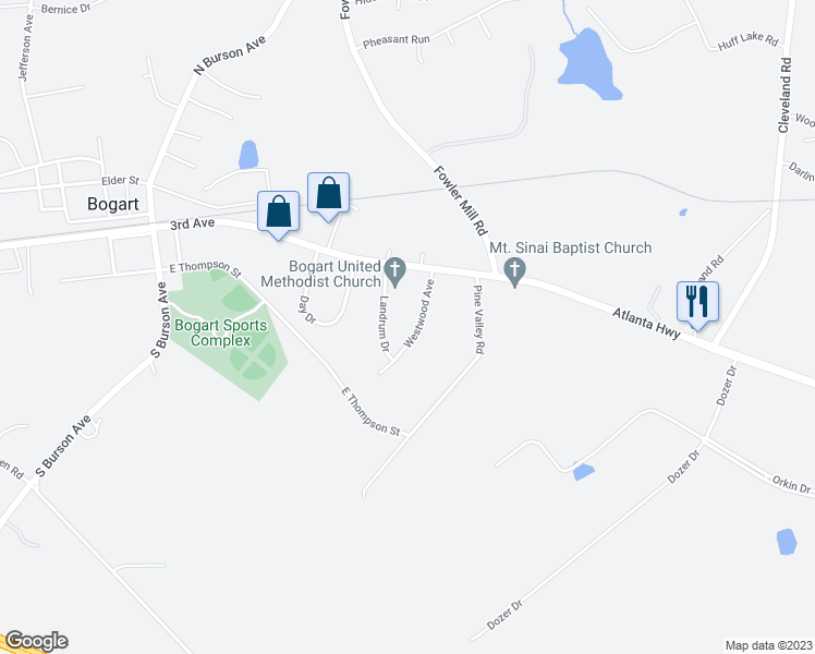map of restaurants, bars, coffee shops, grocery stores, and more near 160 Westwood Avenue in Bogart