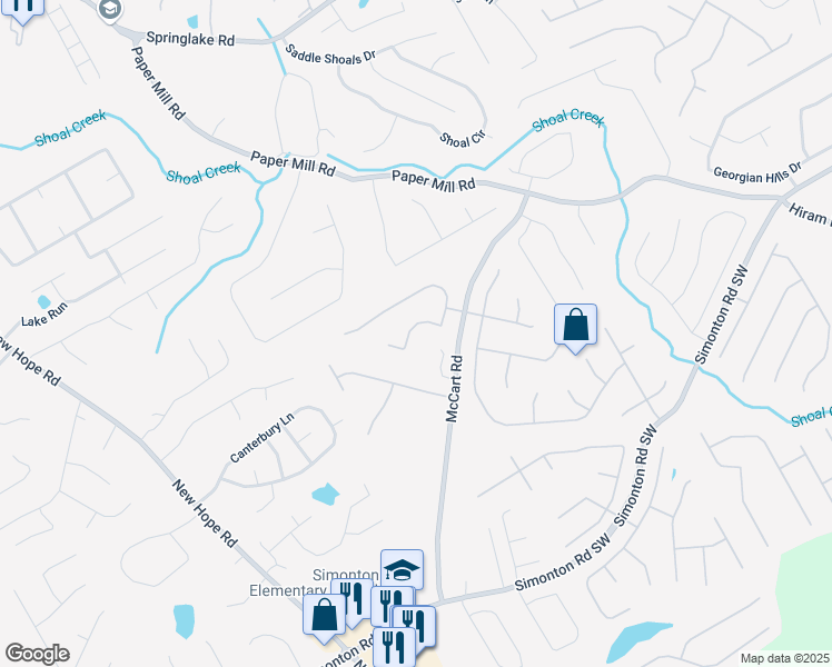map of restaurants, bars, coffee shops, grocery stores, and more near 630 Windsor Brook Lane Southeast in Lawrenceville