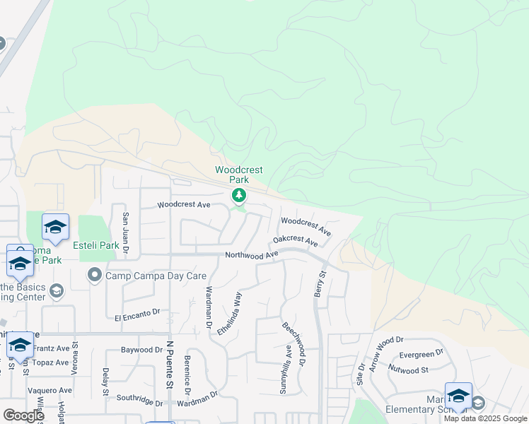 map of restaurants, bars, coffee shops, grocery stores, and more near 845 Woodcrest Avenue in Brea
