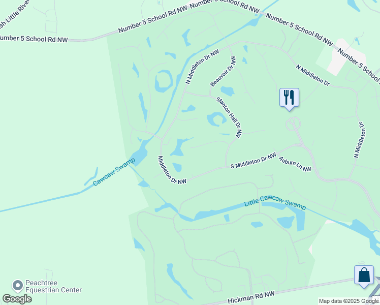 map of restaurants, bars, coffee shops, grocery stores, and more near 589 Glenburnie Street Northwest in Calabash