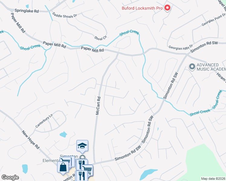map of restaurants, bars, coffee shops, grocery stores, and more near 461 Waldwick Court Southeast in Lawrenceville