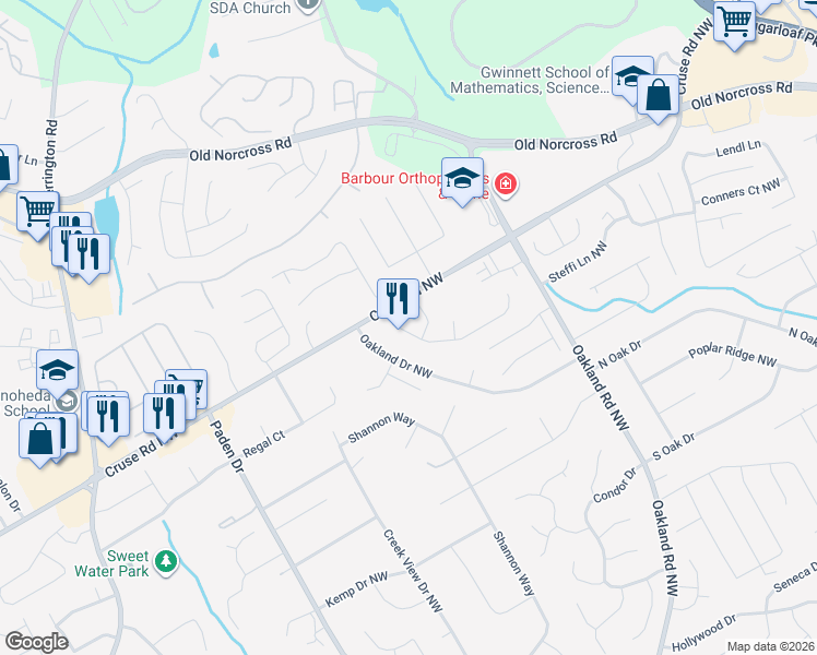 map of restaurants, bars, coffee shops, grocery stores, and more near 2255 Eagle Nest Bluff Northwest in Lawrenceville