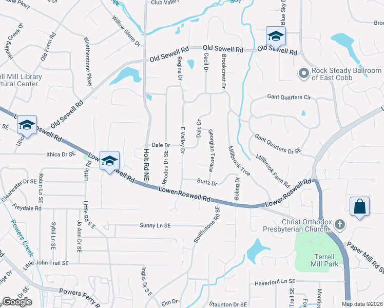 map of restaurants, bars, coffee shops, grocery stores, and more near 2710 Dale Drive in Marietta