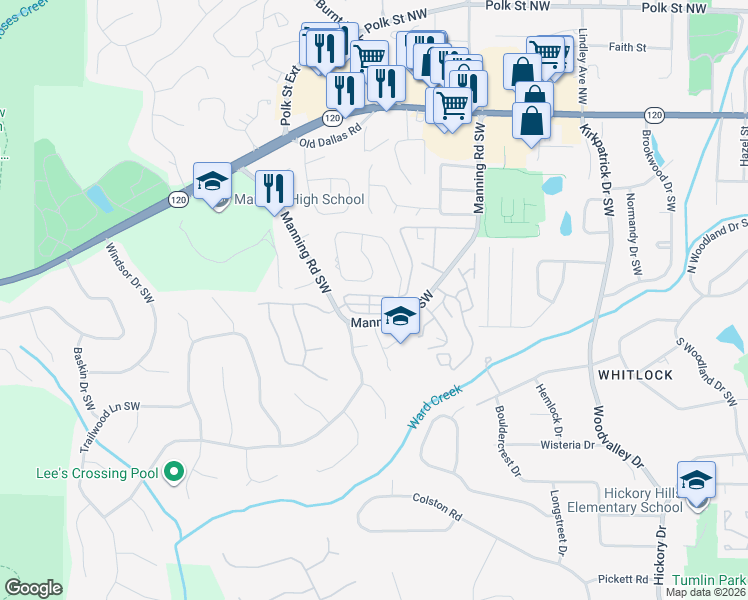 map of restaurants, bars, coffee shops, grocery stores, and more near 826 Rockford Commons Drive in Marietta