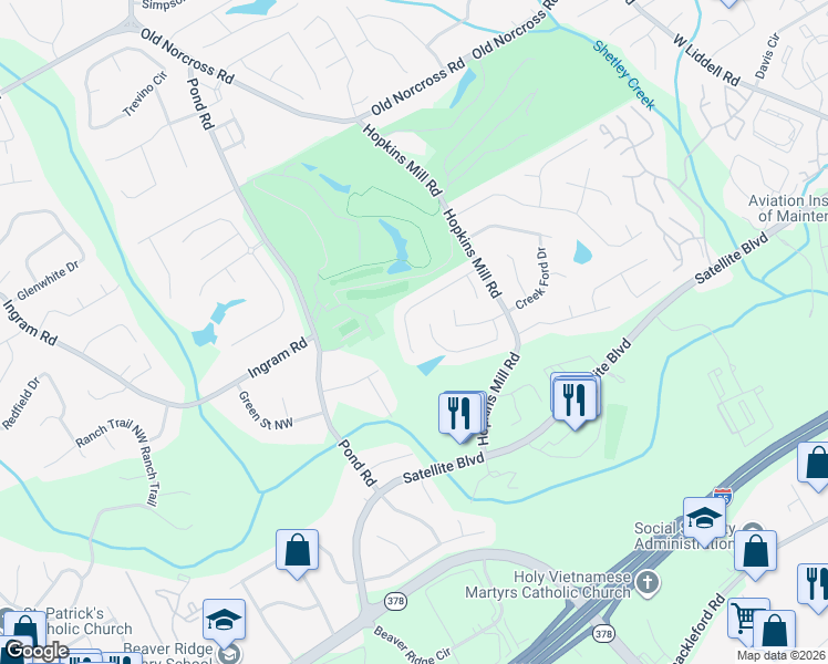 map of restaurants, bars, coffee shops, grocery stores, and more near 4710 Fairway View Court in Duluth