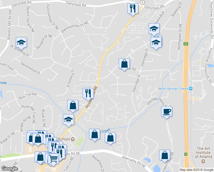 map of restaurants, bars, coffee shops, grocery stores, and more near 95 Messina Way in Atlanta