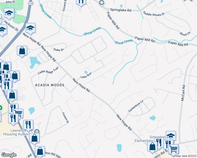 map of restaurants, bars, coffee shops, grocery stores, and more near 199 Serenity Point in Lawrenceville