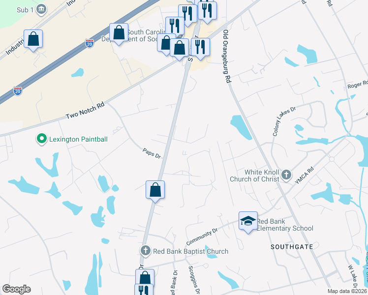 map of restaurants, bars, coffee shops, grocery stores, and more near 106 South Lake Court in Lexington