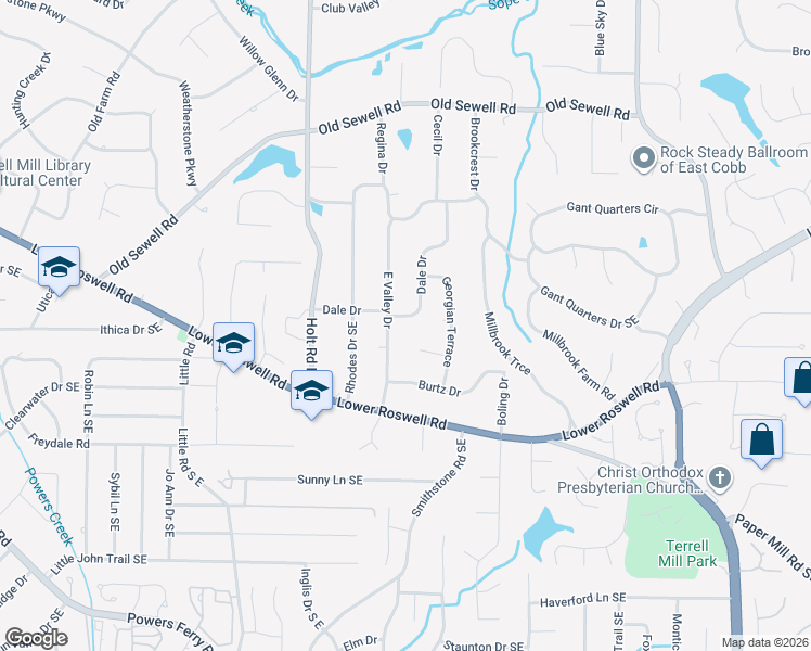 map of restaurants, bars, coffee shops, grocery stores, and more near 2710 Dale Drive in Marietta