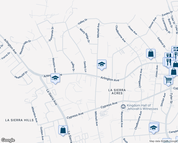 map of restaurants, bars, coffee shops, grocery stores, and more near in Riverside