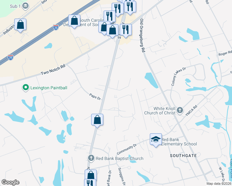 map of restaurants, bars, coffee shops, grocery stores, and more near 106 South Lake Court in Lexington