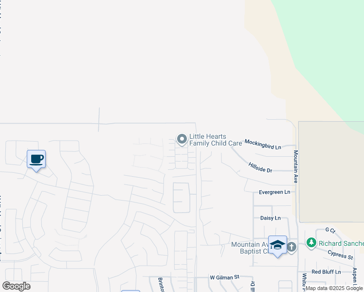 map of restaurants, bars, coffee shops, grocery stores, and more near 2207 Redwood Lane in Banning