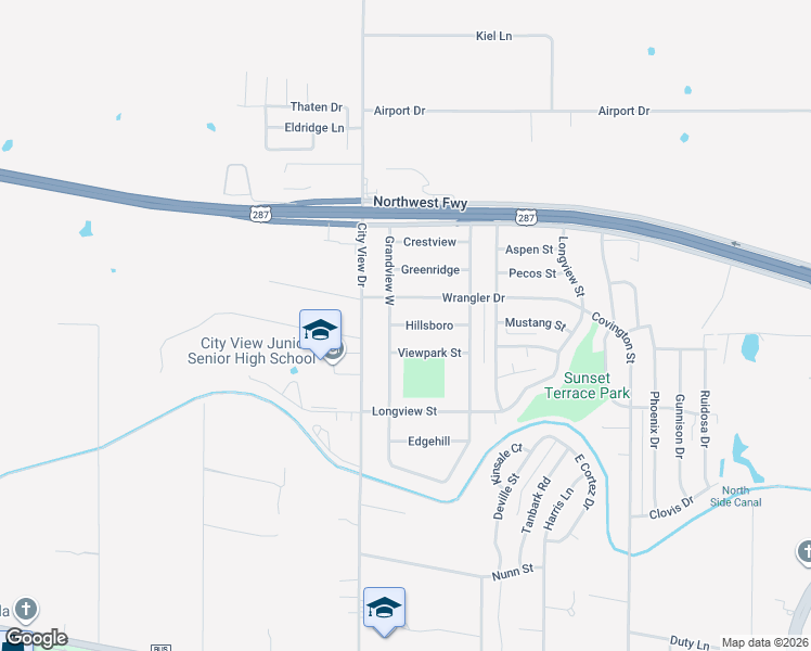 map of restaurants, bars, coffee shops, grocery stores, and more near 4322 Hillsboro Street in Wichita Falls