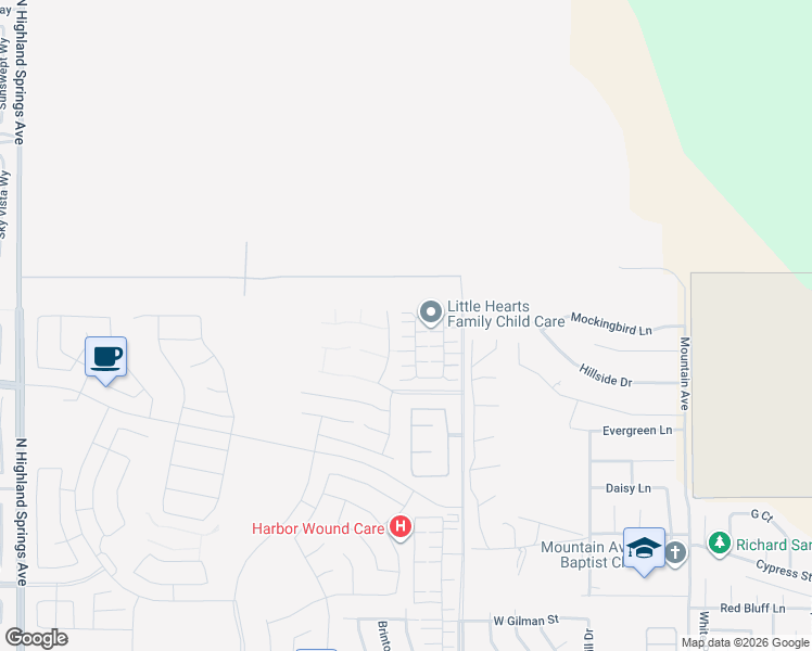 map of restaurants, bars, coffee shops, grocery stores, and more near 2233 Linden Lane in Banning