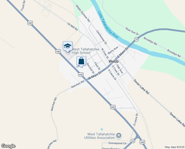 map of restaurants, bars, coffee shops, grocery stores, and more near 412-440 Highway 32 in Webb