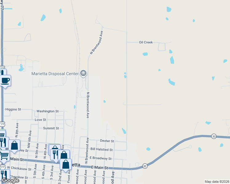 map of restaurants, bars, coffee shops, grocery stores, and more near 8740 Ward Ranch Road in Marietta