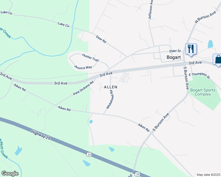 map of restaurants, bars, coffee shops, grocery stores, and more near 101 Whitehead Road in Bogart