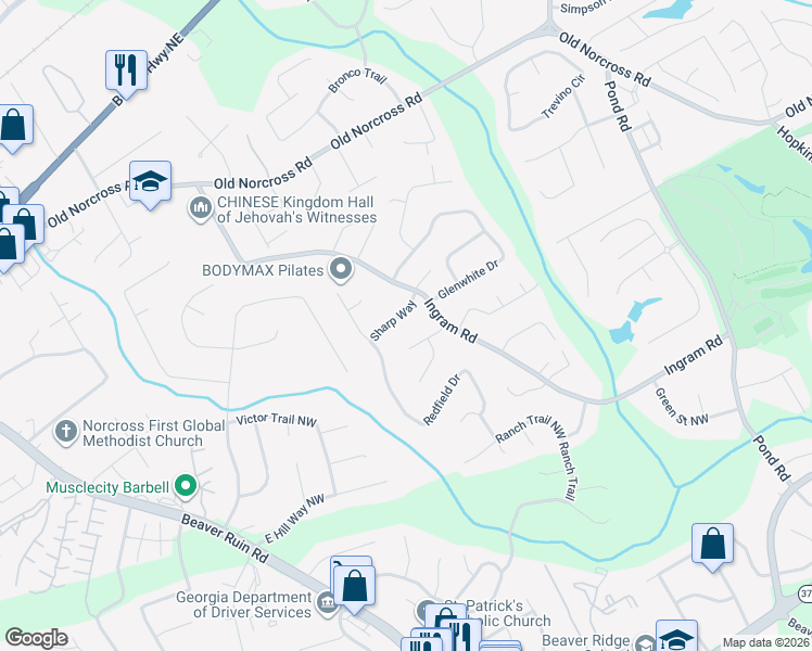 map of restaurants, bars, coffee shops, grocery stores, and more near 4993 Chisel Way in Duluth