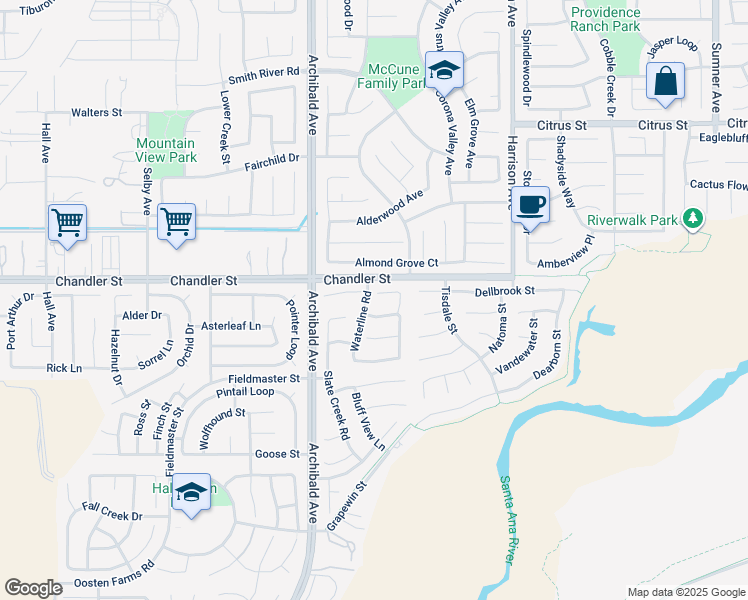 map of restaurants, bars, coffee shops, grocery stores, and more near 14091 Wandering Rill Court in Corona