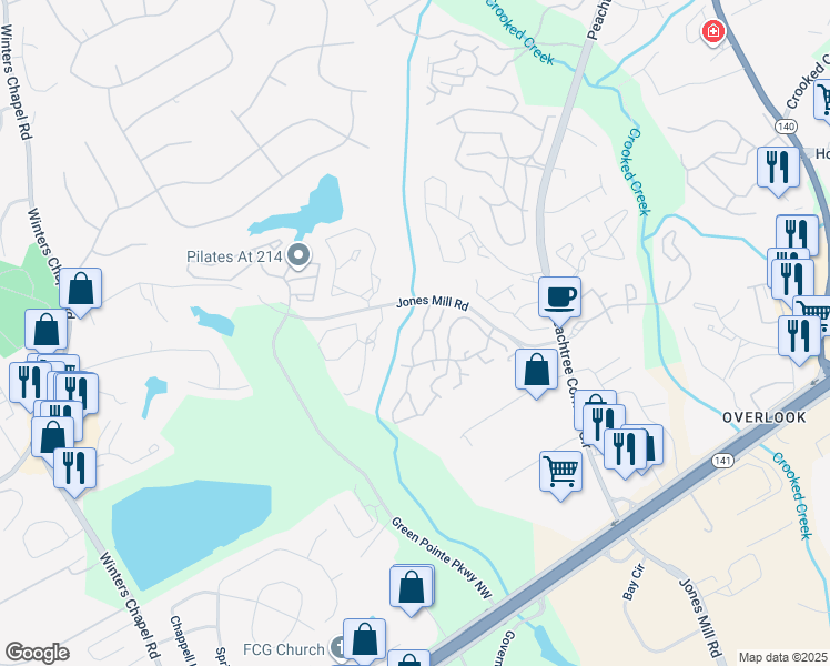 map of restaurants, bars, coffee shops, grocery stores, and more near 3480 Chelsea Park Lane in Norcross