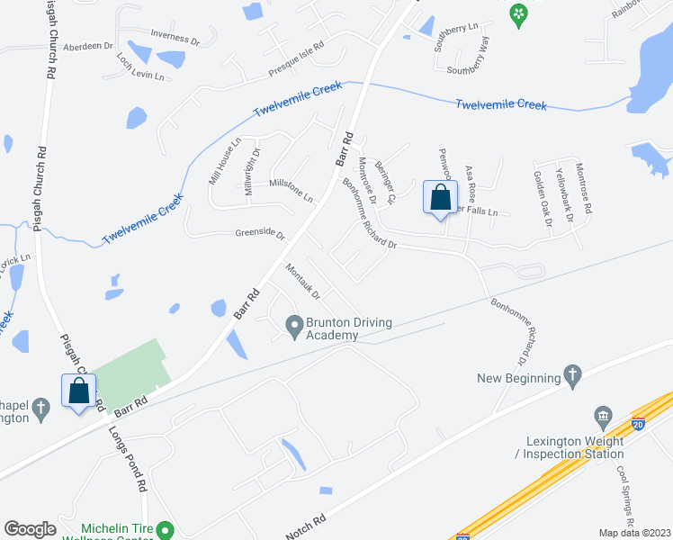 map of restaurants, bars, coffee shops, grocery stores, and more near 180 Bonhomme Circle in Lexington