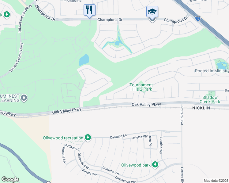 map of restaurants, bars, coffee shops, grocery stores, and more near 36212 Straightaway Drive in Beaumont