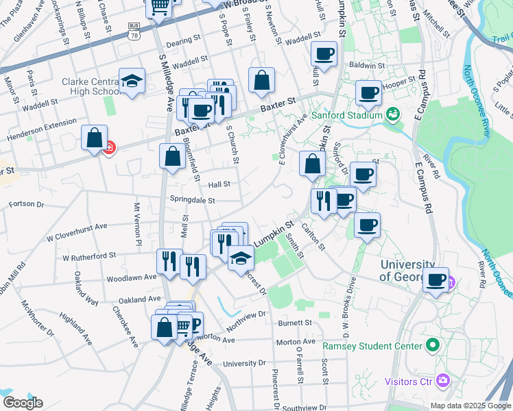 map of restaurants, bars, coffee shops, grocery stores, and more near 184 Brittain Avenue in Athens