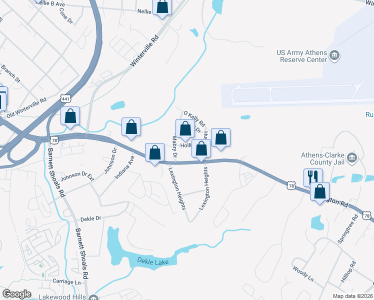 map of restaurants, bars, coffee shops, grocery stores, and more near 2030 Hollis Street in Athens