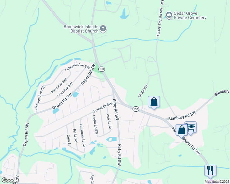 map of restaurants, bars, coffee shops, grocery stores, and more near 1909 Holden Beach Road Southwest in Brunswick County