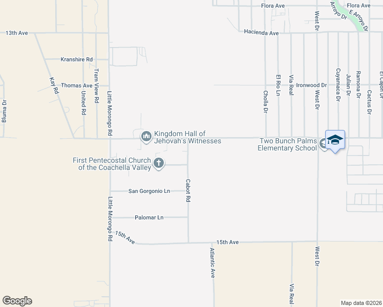 map of restaurants, bars, coffee shops, grocery stores, and more near 65311 San Jacinto Lane in Desert Hot Springs