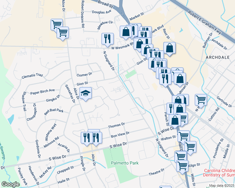 map of restaurants, bars, coffee shops, grocery stores, and more near 945 Grimble Court in Sumter