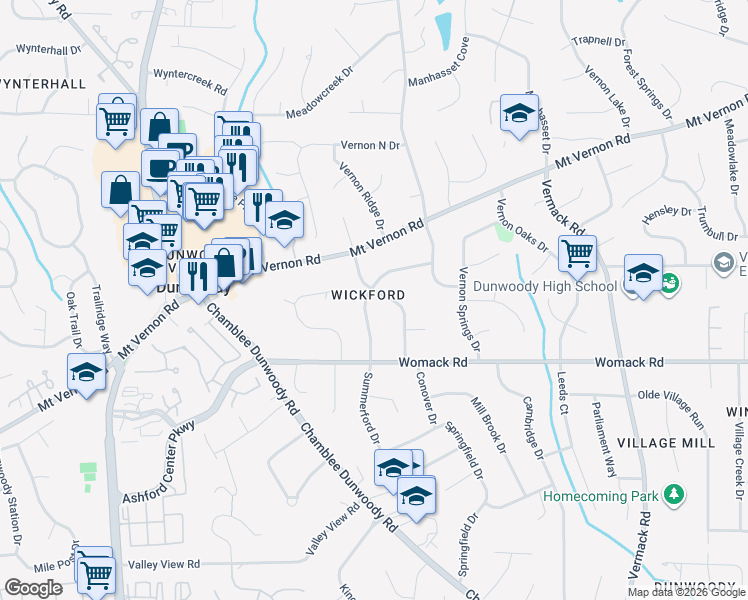 map of restaurants, bars, coffee shops, grocery stores, and more near 1671 Cedarhurst Dr in Dunwoody