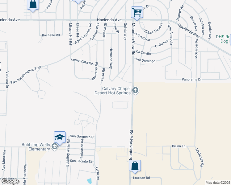 map of restaurants, bars, coffee shops, grocery stores, and more near 67850 Whitney Court in Desert Hot Springs
