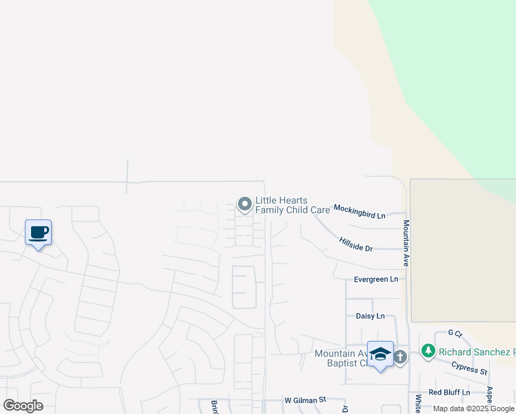 map of restaurants, bars, coffee shops, grocery stores, and more near 2260 Redwood Lane in Banning