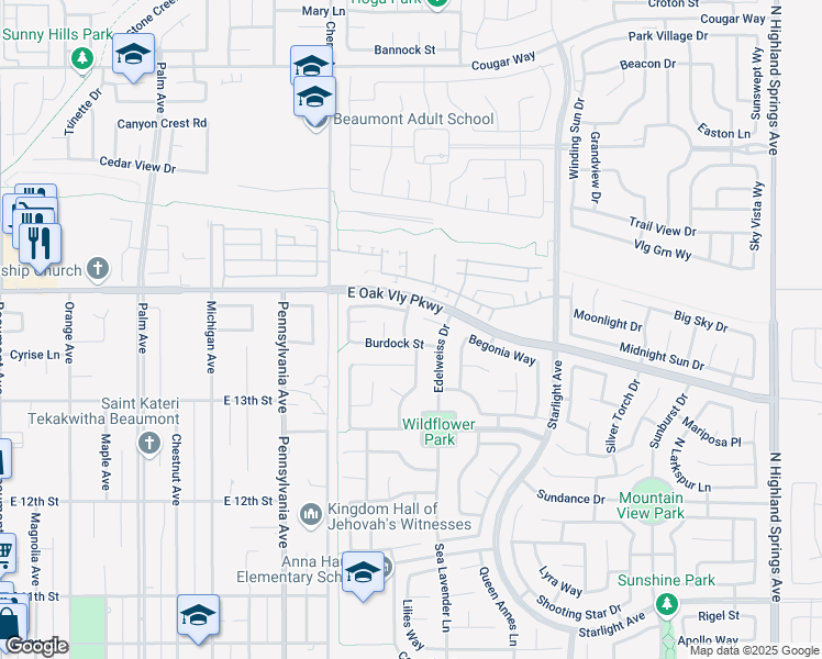 map of restaurants, bars, coffee shops, grocery stores, and more near 1378 Grapeseed Lane in Beaumont