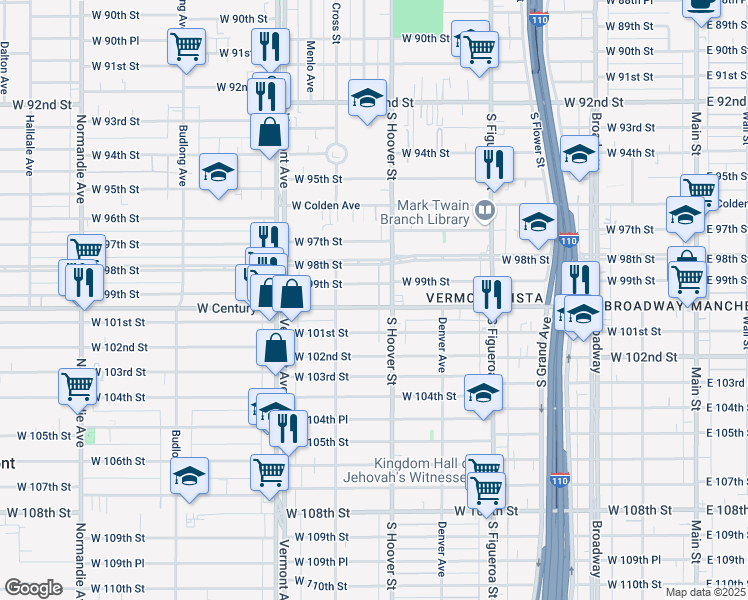 map of restaurants, bars, coffee shops, grocery stores, and more near 719 West Century Boulevard in Los Angeles