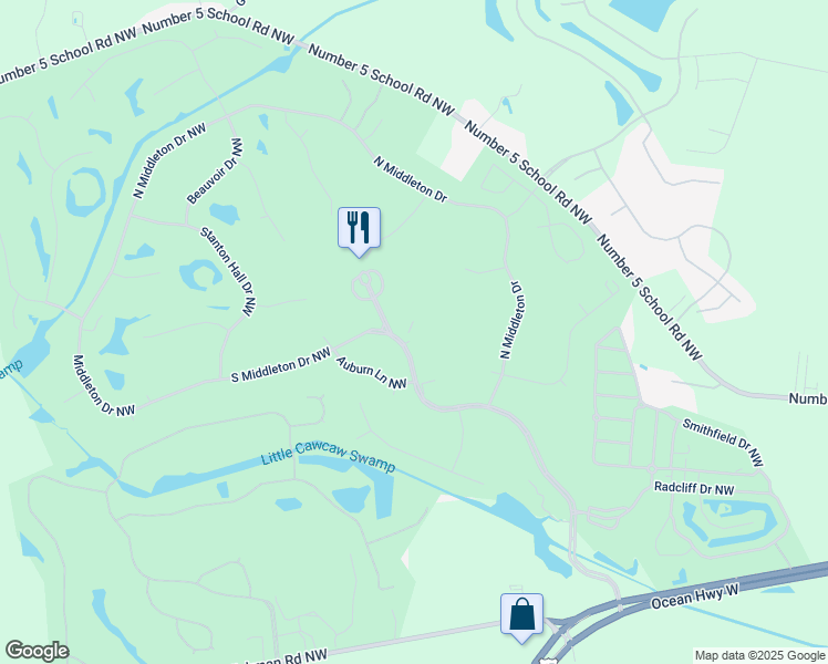 map of restaurants, bars, coffee shops, grocery stores, and more near 330 South Middleton Drive Northwest in Calabash