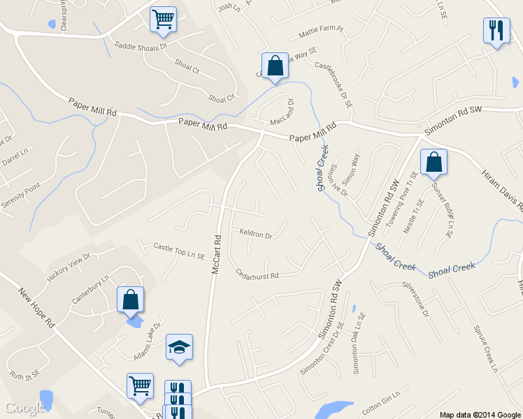 map of restaurants, bars, coffee shops, grocery stores, and more near 456 Waldwick Court in Lawrenceville