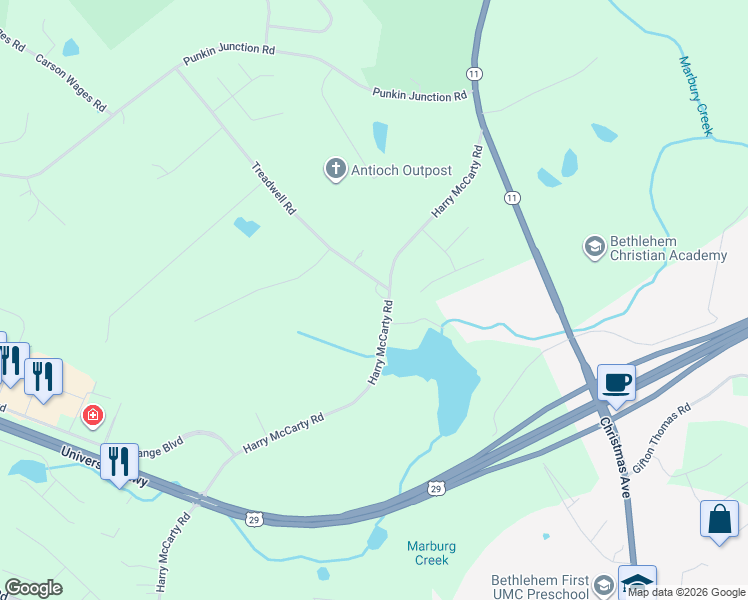 map of restaurants, bars, coffee shops, grocery stores, and more near 596 Treadwell Road in Bethlehem