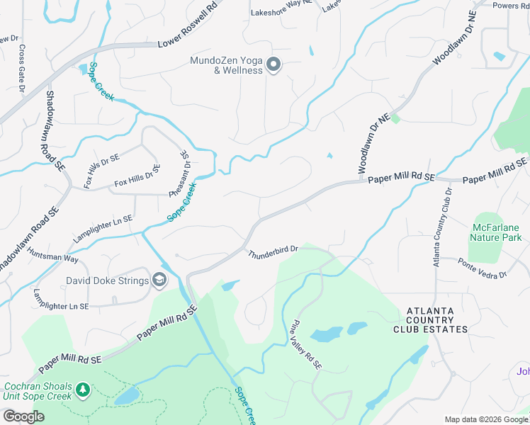 map of restaurants, bars, coffee shops, grocery stores, and more near 262 River Cliff Chase Southeast in Marietta