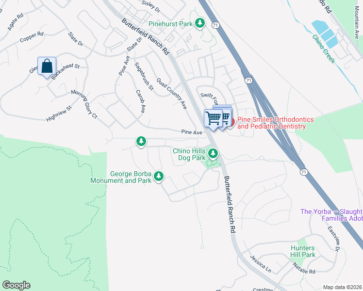 map of restaurants, bars, coffee shops, grocery stores, and more near 5614 Lisboa Street in Chino Hills