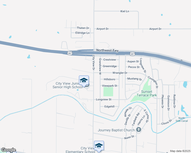 map of restaurants, bars, coffee shops, grocery stores, and more near 1633 City View Drive in Wichita Falls