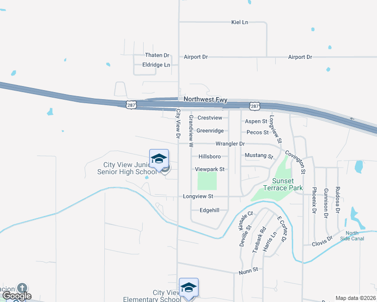 map of restaurants, bars, coffee shops, grocery stores, and more near 1701 City View Drive in Wichita Falls