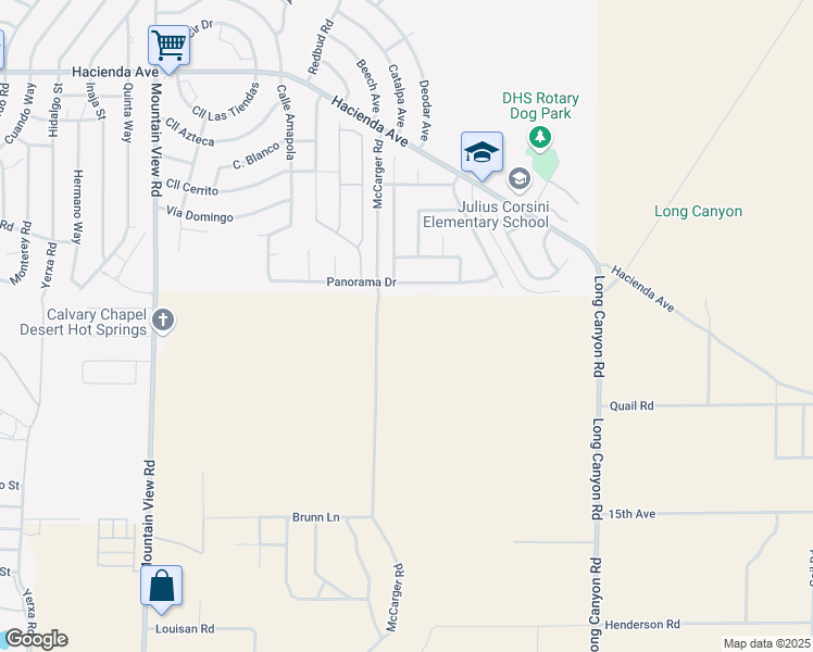 map of restaurants, bars, coffee shops, grocery stores, and more near McCarger Road in Desert Hot Springs