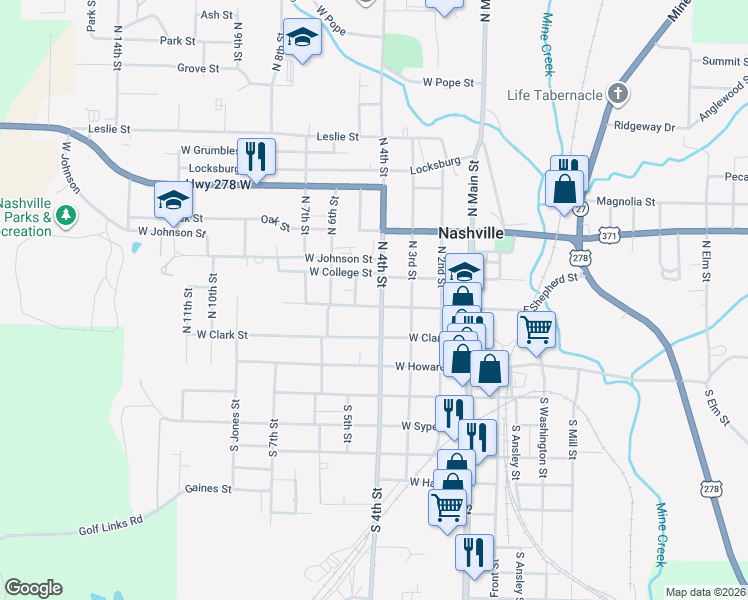 map of restaurants, bars, coffee shops, grocery stores, and more near 315 West College Street in Nashville