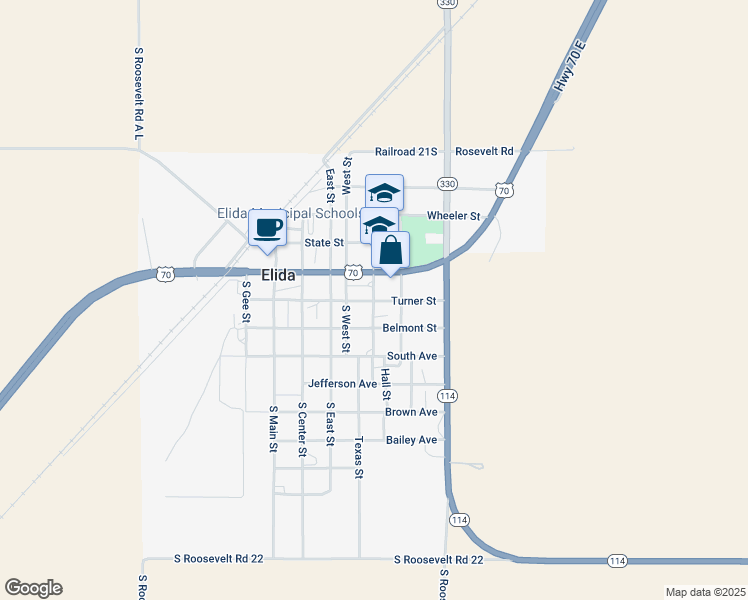 map of restaurants, bars, coffee shops, grocery stores, and more near 103 South Church Street in Elida