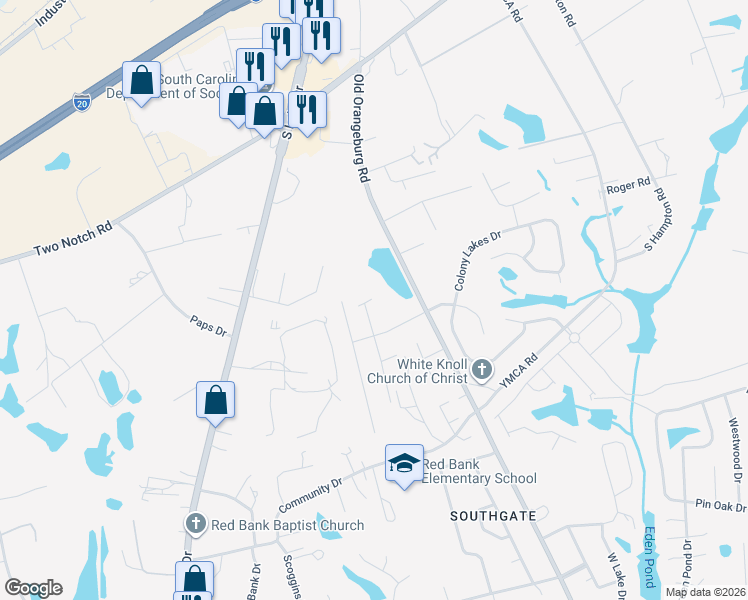 map of restaurants, bars, coffee shops, grocery stores, and more near 606 Old Orangeburg Road in Lexington