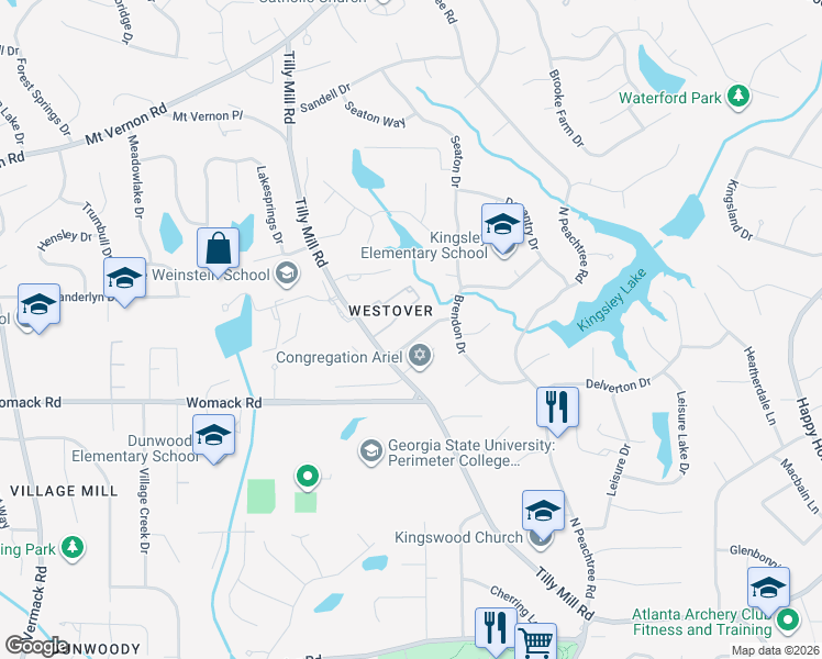 map of restaurants, bars, coffee shops, grocery stores, and more near 2117 Stephens Walk in Dunwoody