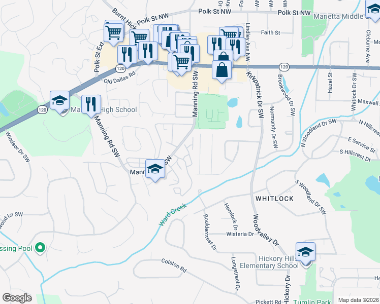 map of restaurants, bars, coffee shops, grocery stores, and more near 800 Sentinel Ridge in Marietta